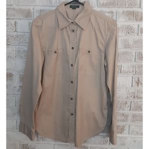 LRL Lauren Jeans Co Khaki Button Shirt sz M Timeless Core